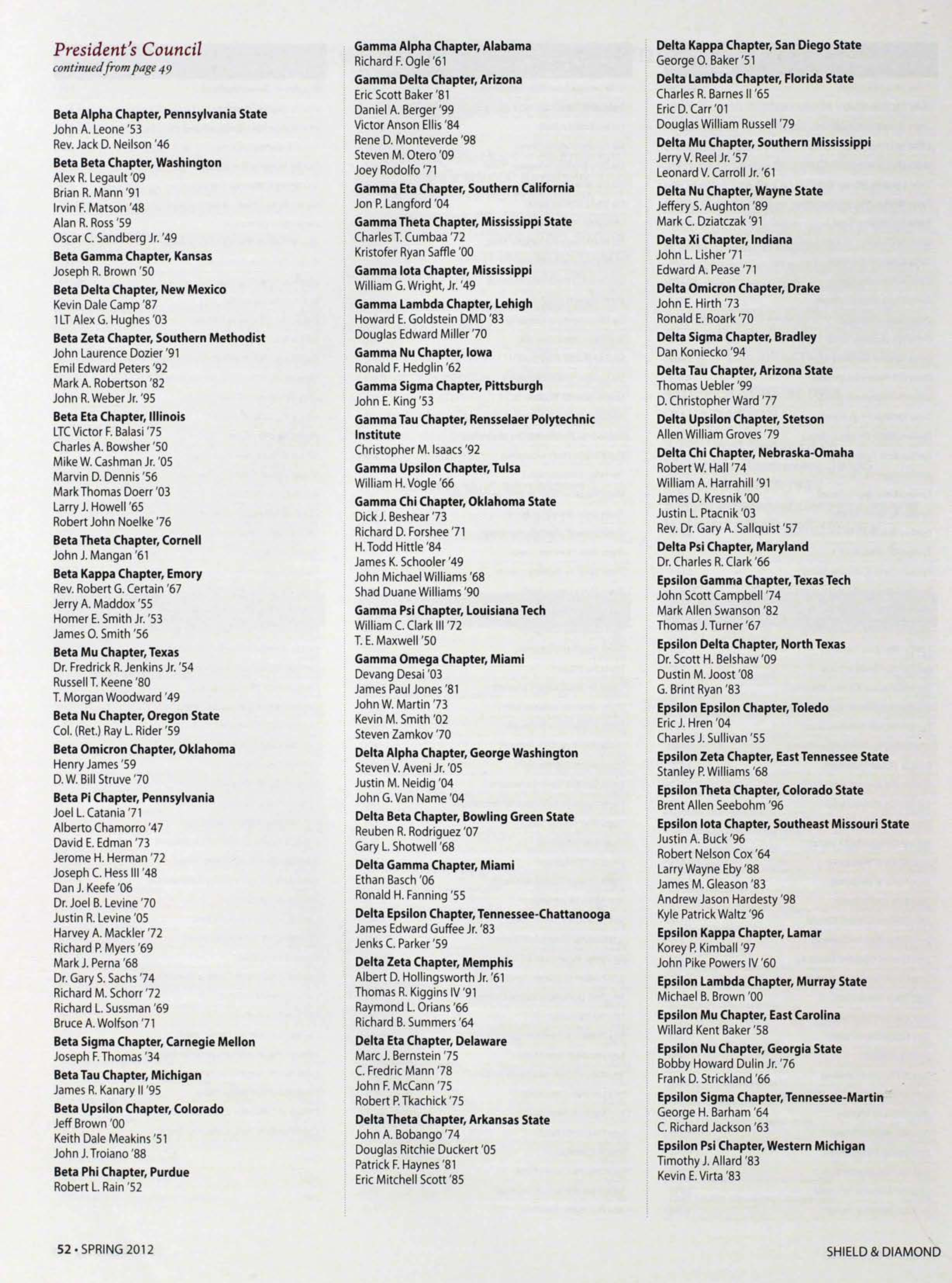 President's Council, Continued, Summer 2012